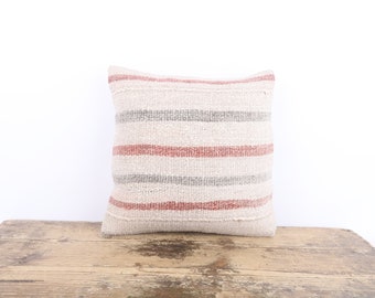 Funda de almohada Kilim de cáñamo, 40x40 cm, cojín turco hecho a mano