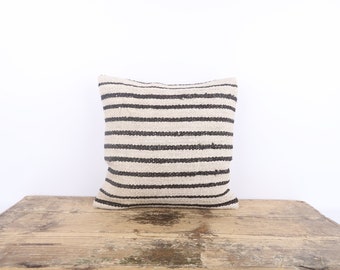 Funda de almohada Kilim de cáñamo, cojín turco vintage, decoración boho (16x16)