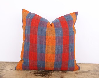 Turkish Kilim Pillow Cover, Hemp Cotton Blend (18x18)