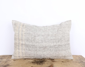 Handwoven Hemp Kilim Pillow Cover, Turkish Vintage, 16x24