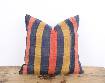 Hemp Kilim Pillow Cover, Vintage Turkish, Boho Home Decor (18x18)