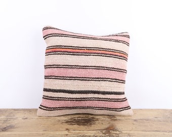 Funda de almohada Kilim de cáñamo, cojín turco vintage (16x16)