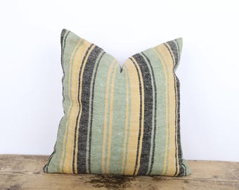 Handmade Hemp Kilim Pillow Cover, Orange Striped Throw Pillow (18x18)