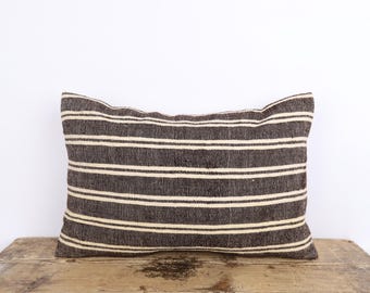 Hemp Kilim Pillow Cover, Handwoven Turkish Throw, 16x24