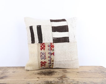 Funda de cojín Kilim de cáñamo, cojín turco de 40x40 cm, decoración boho para el hogar