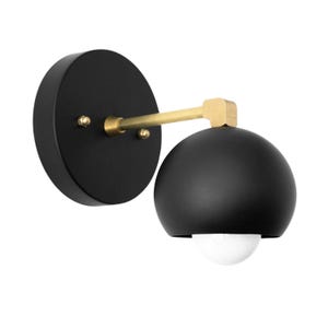 Handmade Brass Wall Sconce | Mid Century Modern Wall Light Fixture | Vintage Matte Black Dome Lighting | Bedroom, Hallway, Living Room