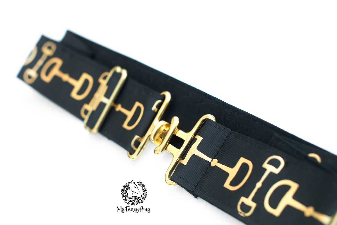 Snaffle Bit Black and Gold Equestrian Surcingle Belt Black Etsy