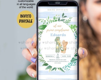 Invito digitale primo compleanno, Invito nascita bimbo, invito batteismo, digitale invito , inviti