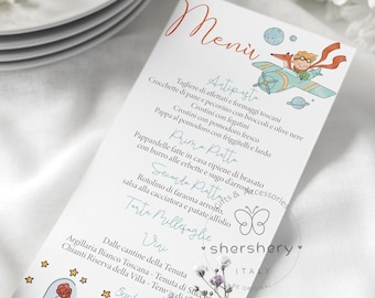 menu comunione, menu battesimo, menu il piccolo principe, battesimo festa a tema piccolo principe, prima comunione, menù