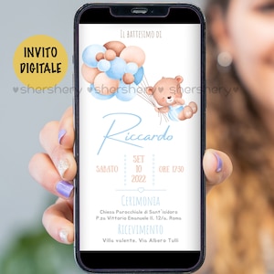 Annuncio battesimo orsetto, Invito orsetto, battesimo tema orso con palloncinno,invito whatsapp battesimo orsetto, invito festa orsetto