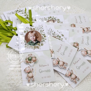 Segnaposto personalizzato con foto, segnaposto battesimo, segnaposto nascita, battesimo bimbo, battesimo tema orsetto tema giungla