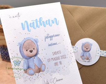 KIT 20 Inviti Personalizzati Per Battesimo – Tema Orsetto, Cartoncino 250/300g, Dimensioni 15x10 O 20x15 Cm - 2