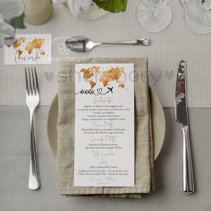 Menu Matrimonio, segnaposto matrimonio, menu comunione, menu tema mondo, prima comunione tema mondo, menu nuziale, tema viaggio, viaggi