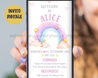 inviti compleanno arcobaleno, inviti arcobaleno, digitale invito battesimo, inviti battesimo bimba digitali, inviti per battesimo bimba