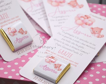 Segnaposto battesimo, biglietti bomboniere battesimo, segnaposto nascita, confetti nascita bimbasegnaposto con cioccolatino personalizzato