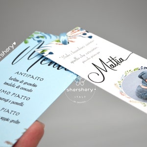 Segnaposto con menu,bigliettino battesimo , bigliettino con menu,menu personalizzato, segnaposto con foto,menu battesimo