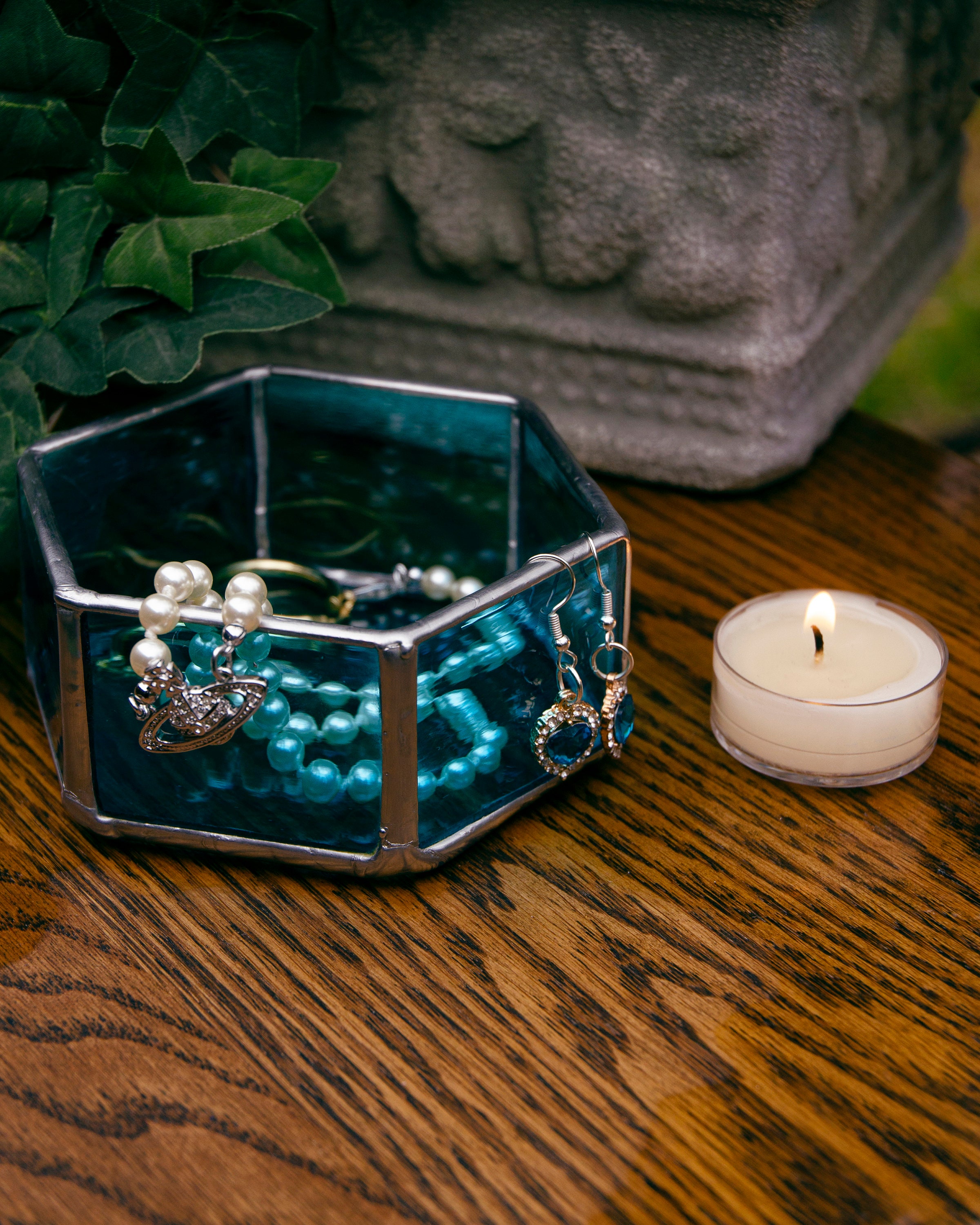 Blue Stained Glass Dish/ Jewelry Dish/ Trinket Dish/ Candle Etsy UK