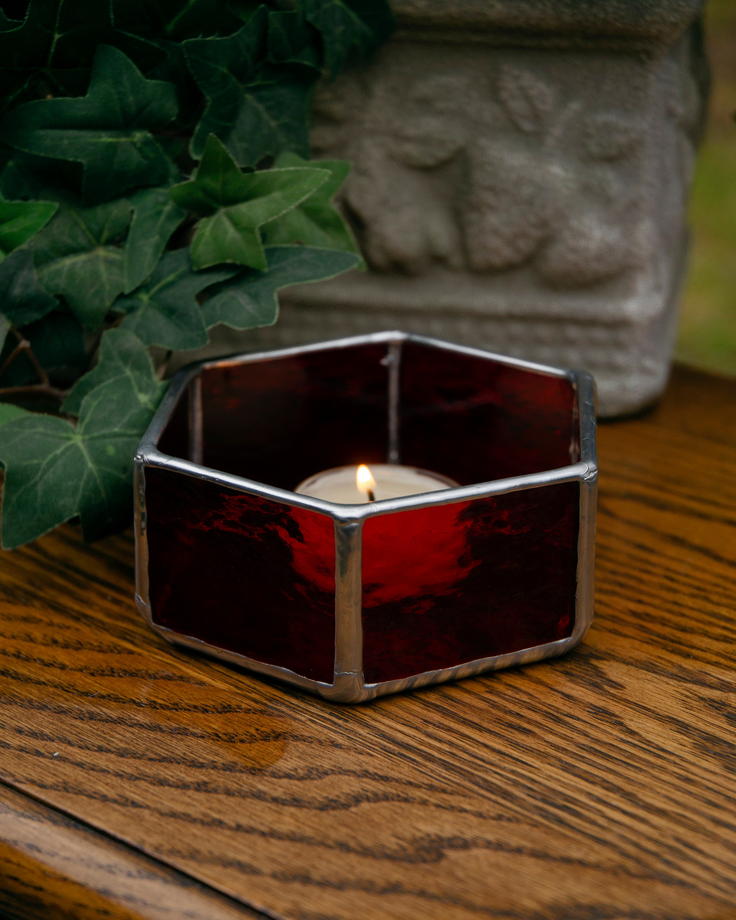 Red Stained Glass Dish/ Jewelry Dish/ Trinket Dish/ Candle Holder