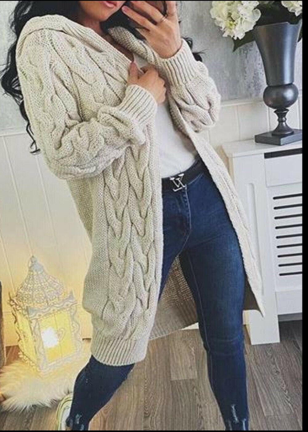 Women's Chunky Cable Knitted Oversized Longline Hooded | Etsy
