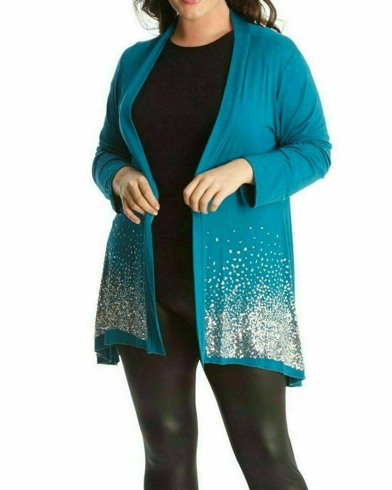 Plus Size Sequin Cardigan Long Sleeve Women/'s Sparkle Top