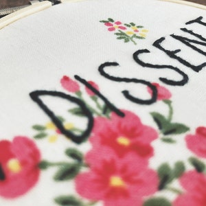 Feminist Embroidery I Dissent RBG Quote Hand Embroidered on Floral Vintage Fabric image 8