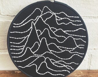 Joy Division Art - Music Inspired Hand Embroidery - Unknown Pleasures Album Art Embroidered on Black - Music Lover Gift