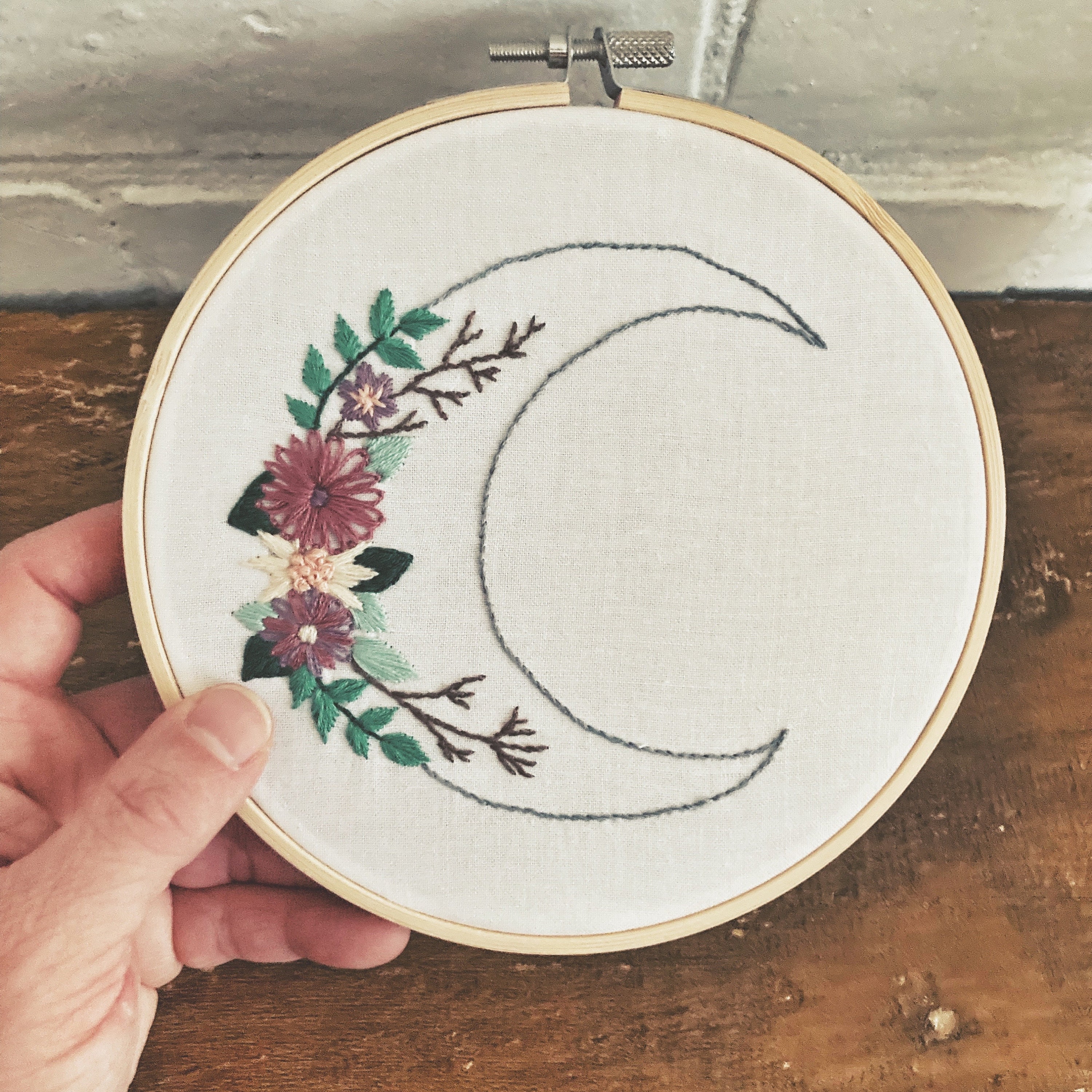 Floral Moon Embroidery - Witchy Wall Art - Nature Hand Embroidered Hoop ...