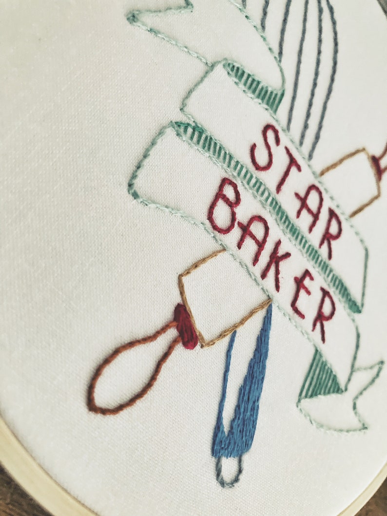 Star Baker Embroidery Great British Bake Off Art GBBO Fan Art Handmade Baker Gift Hand Embroidered Kitchen Decor image 4