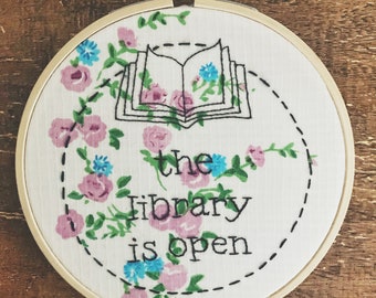 Drag Race Embroidery | Finished Embroidered Art| Hand Embroidery on Vintage Fabric | Floral Embroidery| LGBTQ Art | The Library Is Open