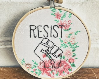 Subversive Embroidery - Raised Fist Activist Art - Feminist Embroidered Wall Decor - Political Art - Resist