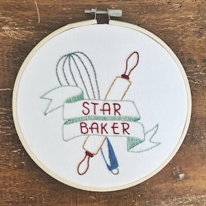 Star Baker Embroidery - Great British Bake Off Art - GBBO Fan Art - Handmade Baker Gift - Hand Embroidered Kitchen Decor