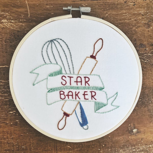 Broderie Star Baker - Great British Bake Off Art - Fan Art GBBO - cadeau boulanger fait main - décoration de cuisine brodée à la main