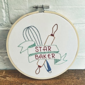 Star Baker Embroidery Great British Bake Off Art GBBO Fan Art Handmade Baker Gift Hand Embroidered Kitchen Decor image 6