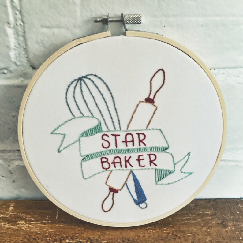 Star Baker Embroidery Great British Bake Off Art GBBO Fan Art Handmade Baker Gift Hand Embroidered Kitchen Decor image 6