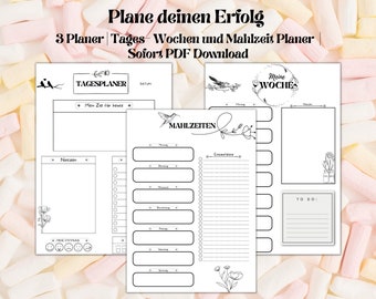 3 Planner Set / Daily Planner / Weekly Planner / Meal Planner / To Do List / Shopping List / Self Care / Selflove / Digital Download / PDF