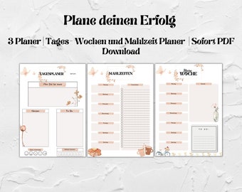3 Planner Set / Daily Planner / Weekly Planner / Meal Planner / To Do List / Shopping List / Self Care / Selflove / Digital Download / PDF
