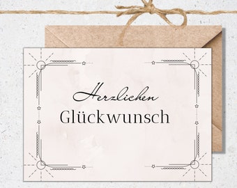 Glückwusch Karte / Karte / Herzlichen Glückwunsch / Digitaler Download / Minimalistisch / Faltkarte / PDF /