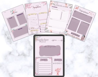 5 Planner Set/Daily Planner Flowers/Printable Planner/Daily Planner German/To Do List/Task List/Digital Download/Calendar/Self Care