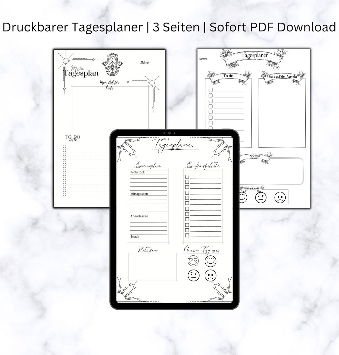 3er Planer Set / Tagesplaner Deutsch / Druckbarer Planer / - Etsy