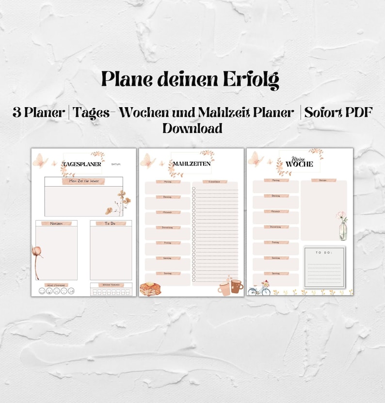 3 Planner Set / Daily Planner / Weekly Planner / Meal Planner / To Do List / Shopping List / Self Care / Selflove / Digital Download / PDF image 1