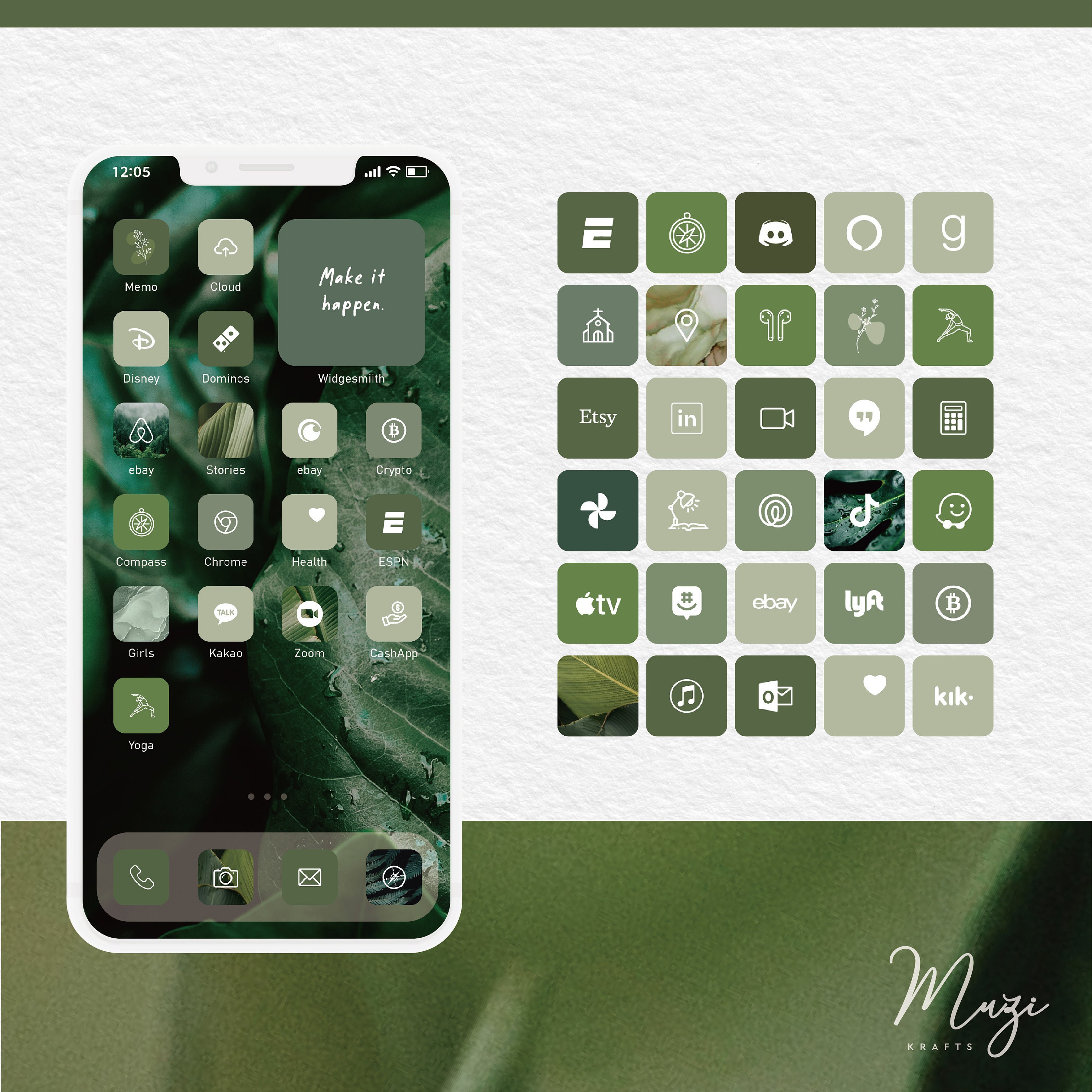 Olive Green IPhone iOS 14 App icons Theme Pack Green Tones Etsy