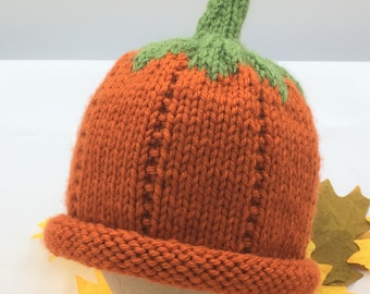Pumpkin Hat Roll Brim Beanie ALL SIZES Orange Green Fall Unisex Styling