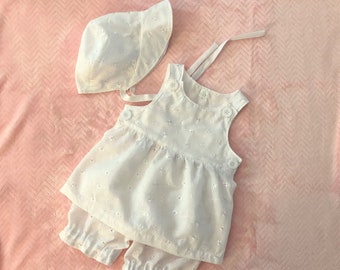 Baby Girl Eyelet Dress Set with Diaper Cover and Bonnet White 3-Piece Set Infant Newborn