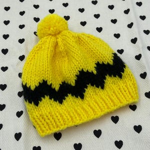 Charlie Brown Baby Beanie: Yellow Black Chevron Knit Hat image 5