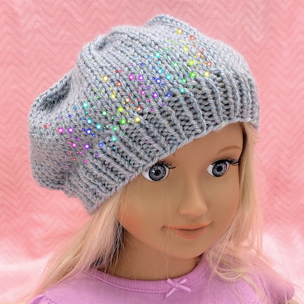 Rainbow Sparkle Soft Gray Knit Beret Tam O' Shanter Babies Children Fall Winter Spring