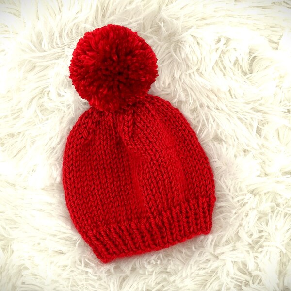 Ultra Soft Red Glow Baby Toddler Child Hat with Pompom Boy Hat Girl Hat