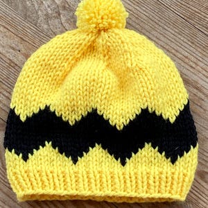 Charlie Brown Baby Beanie: Yellow Black Chevron Knit Hat image 2