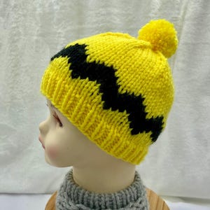 Charlie Brown Baby Beanie: Yellow Black Chevron Knit Hat image 3