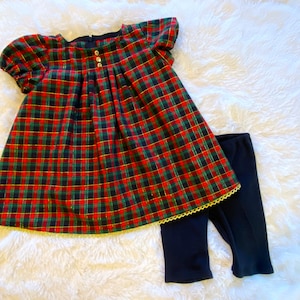 Toddler Christmas Plaid Dress with Gold Sparkle Thread & Leggings (2T)