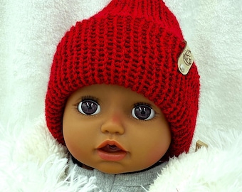 Berretto unisex elasticizzato a due strati in maglia rossa da neonato a bambino